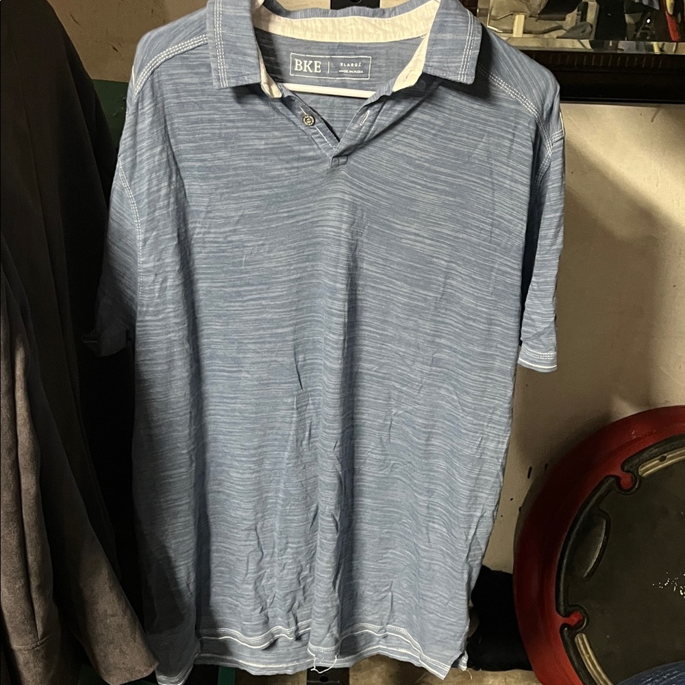 BKE Men's Striped Light Blue Polo Shirt